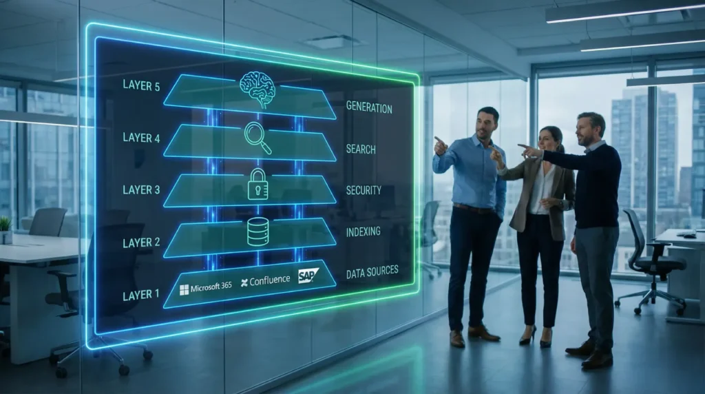 5-layer architecture of a modern enterprise search solution with RAG technology